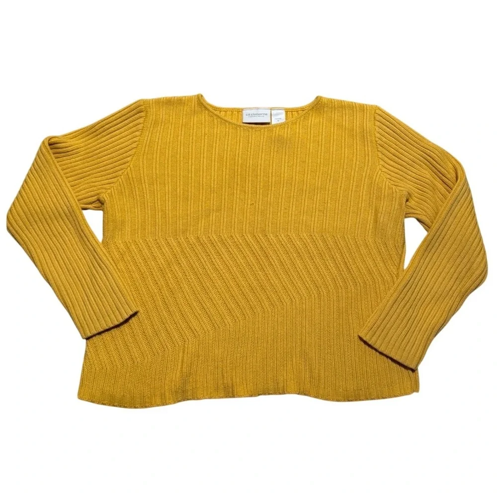Liz Claiborne Lizsport Petite‎ Yellow Cotton Ribbed Knit Sweater Medium
